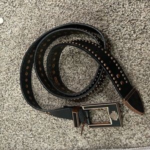 Harley Davidson Black belt with gold studs and brownish stones. Size 1W